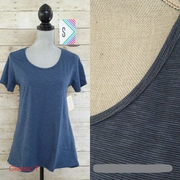 LuLaRoe Classic T Small - Black & Dark Blue Micro Stripes - Picture 1 of 1
